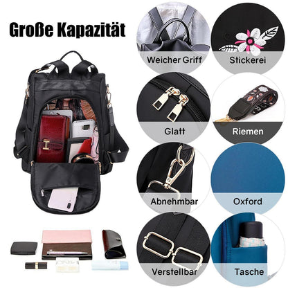 Wasserdichter Damen Rucksack Anti-Diebstahl Schulrucksack Blume Schwarz