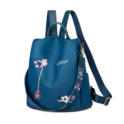 Wasserdichter Damen Rucksack Anti-Diebstahl Schulrucksack Blume Blau