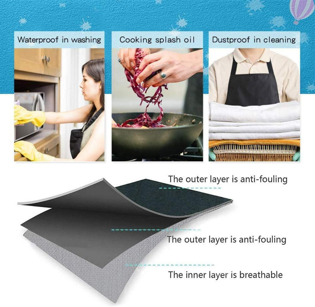 Kochschürze Schwarz Wasserdicht mit Verstellbarem Nackenband und 2 Taschen