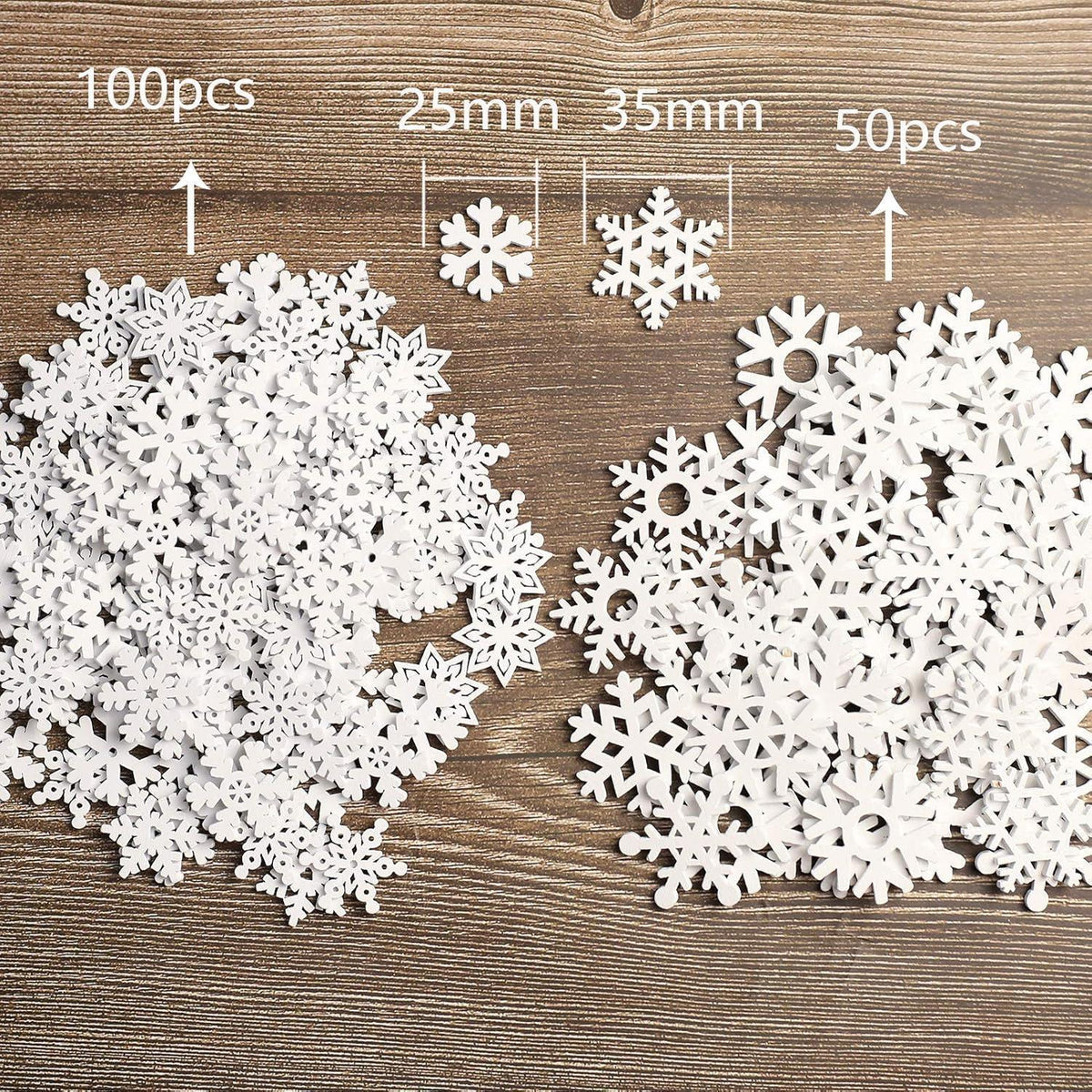 150 Schneeflocken Holzdeko Weiß – Mini Streuteile Weihnachten