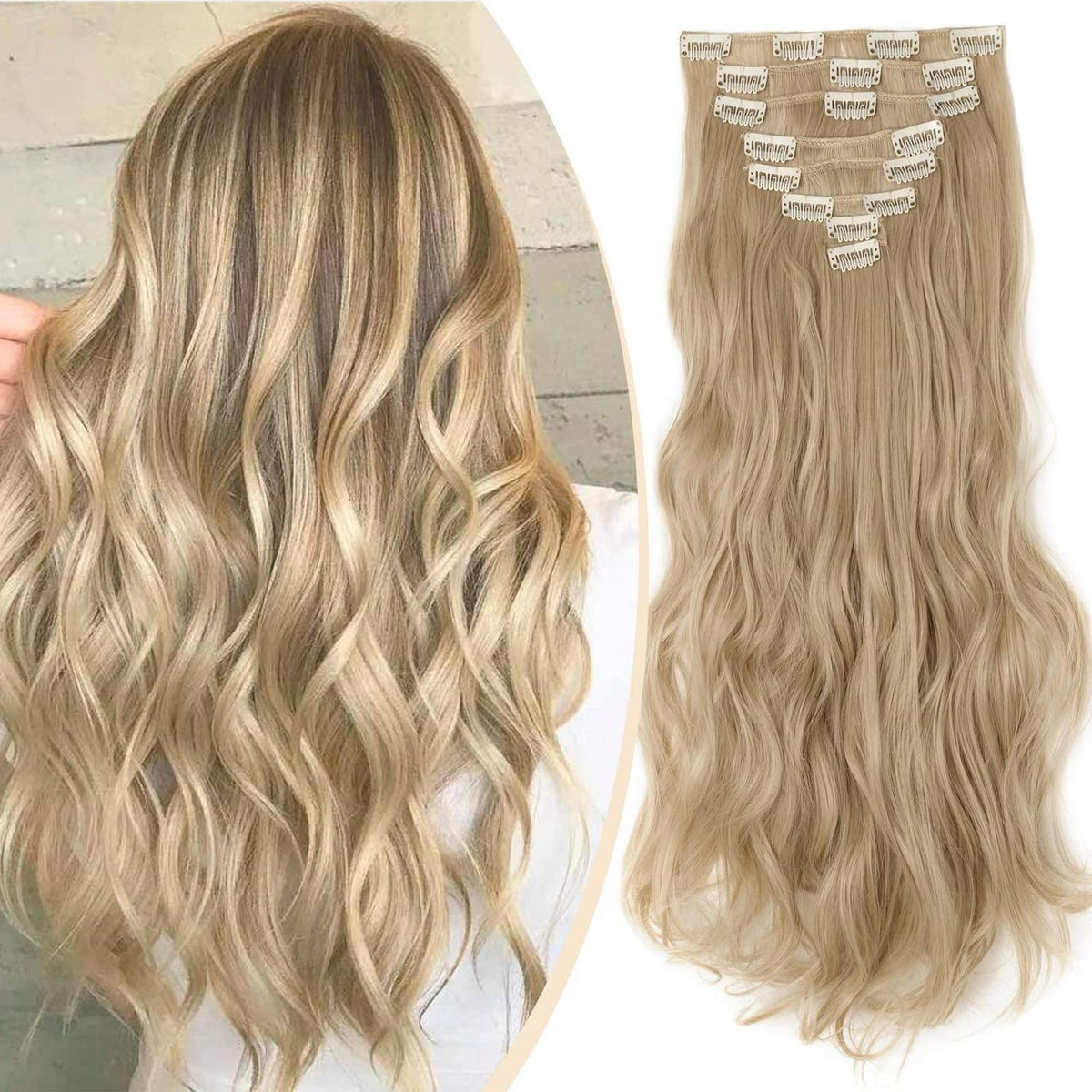 Welliges Haarverlängerung Set – Dunkelblond & Bleichblond