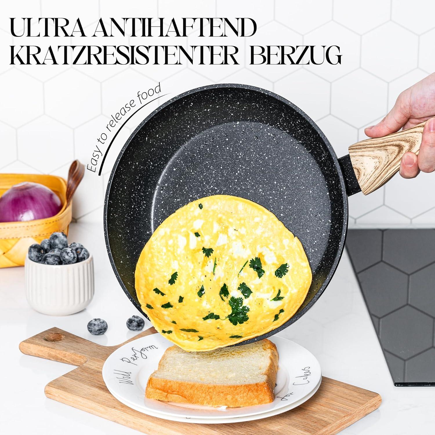 Große Antihaft Pfanne mit Deckel 30cm Schwarz Induktion