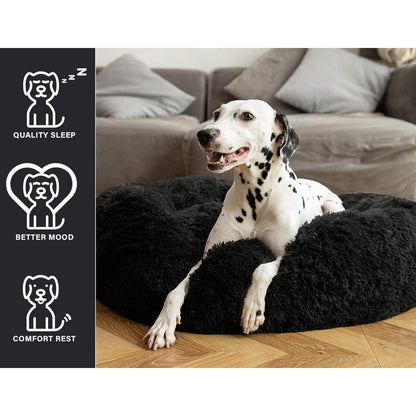 Orthopädisches Hundebett rund, Flauschig & Waschbar - Schwarz 80cm