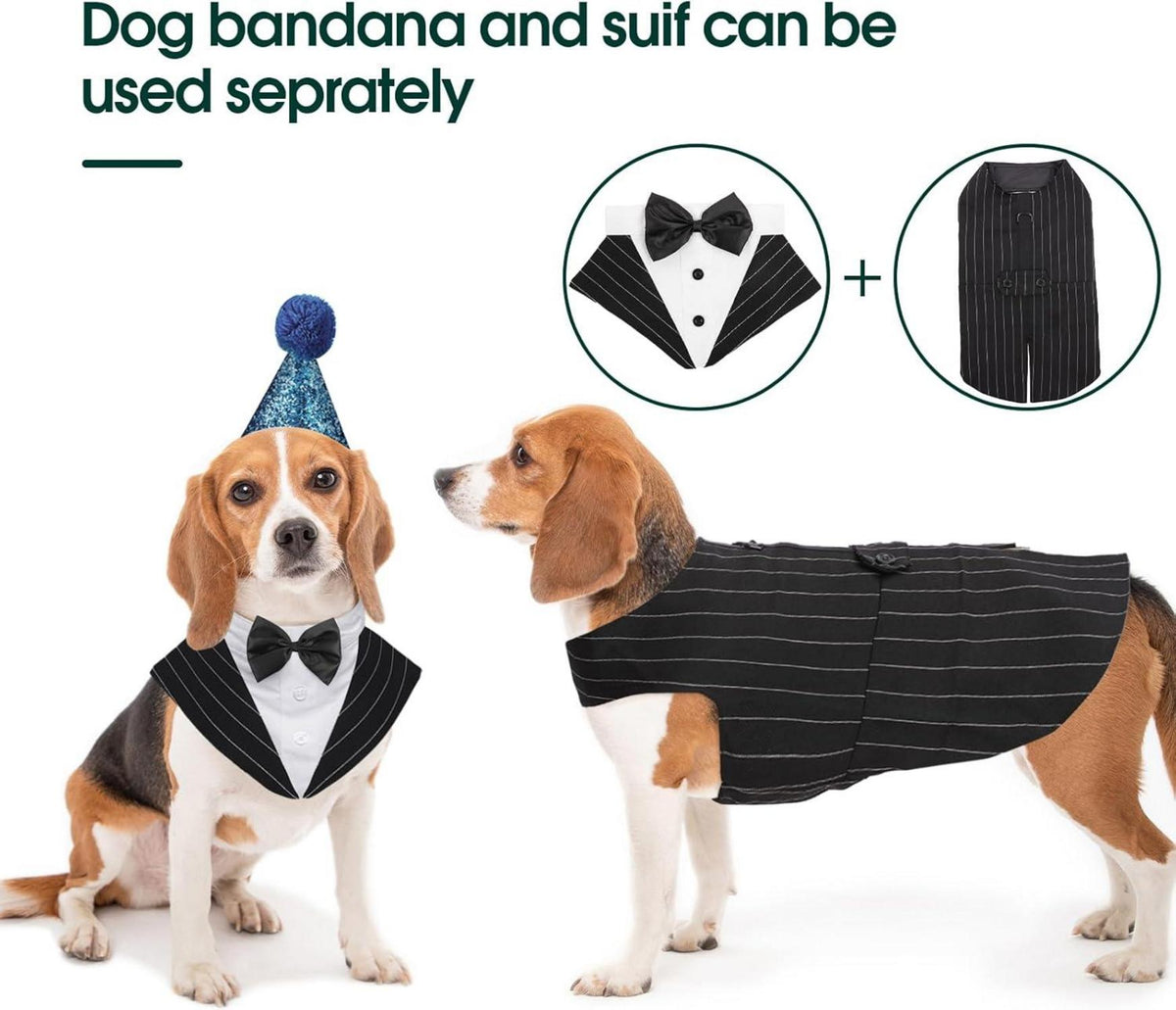 Hunde Smoking Anzug mit Bandana Set für Hochzeit & Party