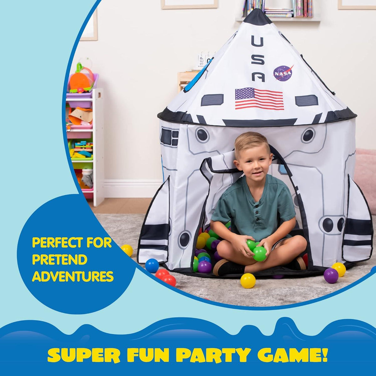 JOYIN Raketen Kinderzelt Kinder Pop up Spielzelt Weltraumzelt Tragbares Spielzelt mit Tragetasche