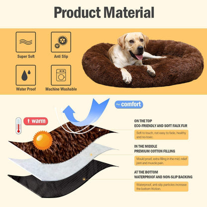Donut Hundebett Deluxe – Weiches Plüsch Sofa 120cm Braun