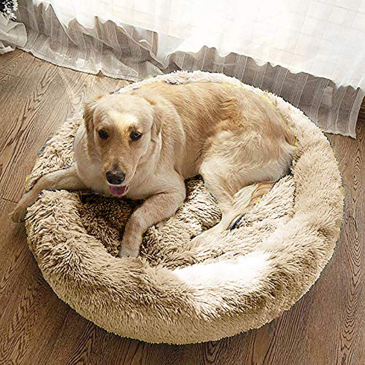 Donut Hundebett Deluxe – Weiches Plüschkissen Ø 120cm Khaki