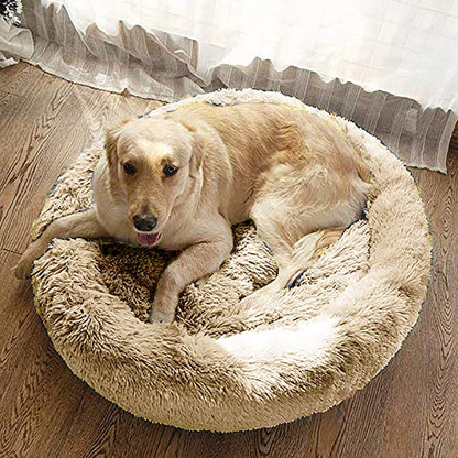 Donut Hundebett Deluxe – Weiches Plüschkissen Ø 120cm Khaki