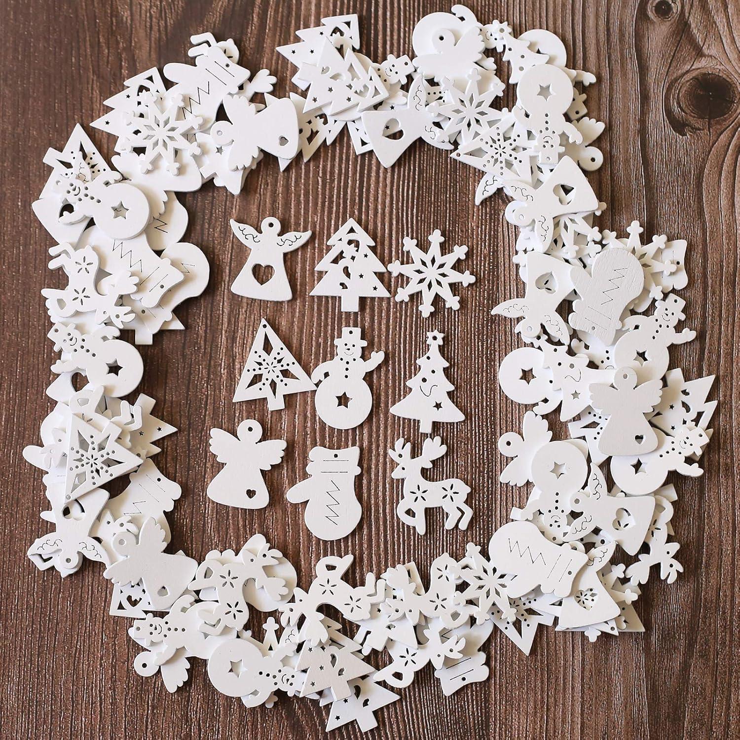 Holzanhänger Weihnachtsdeko DIY Basteln Mini Schneeflocken Streudeko