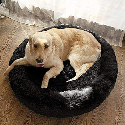 Donut Hundebett Deluxe – Weiches Plüsch Sofa Ø 120cm Schwarz
