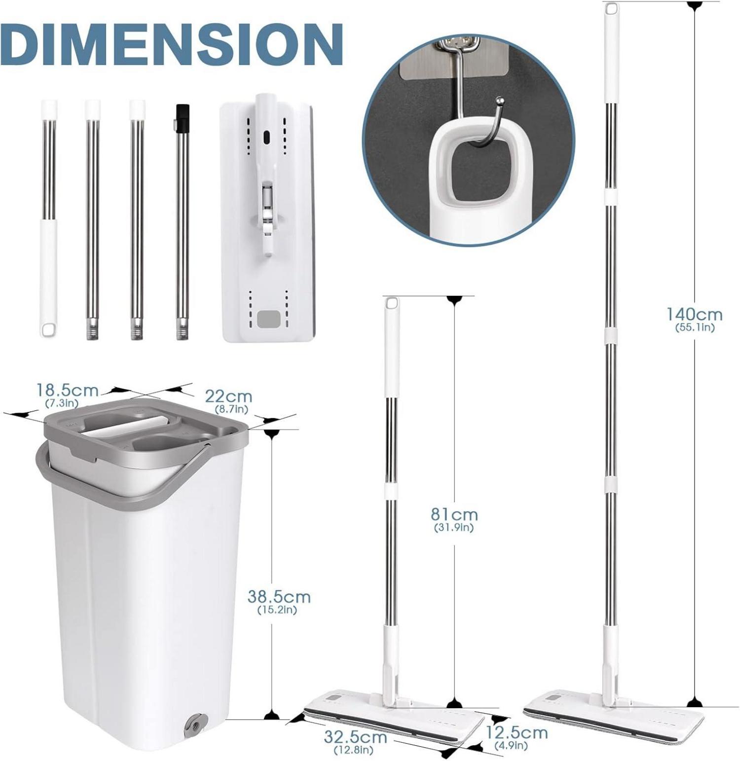 Masthome Wischmopp Set mit Eimer und 5 Mikrofaser-Pads, 140cm Edelstahl Griff