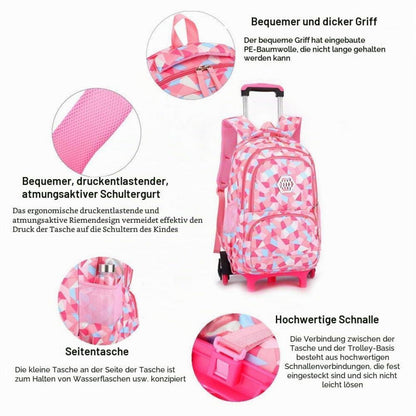 Trolley Schulranzen 6 Räder Blau – Wasserdichter Rucksack für Mädchen