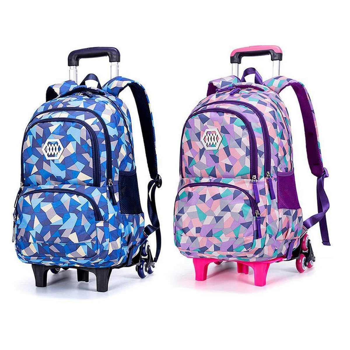 Trolley Schulranzen 6 Räder Blau – Wasserdichter Rucksack für Mädchen