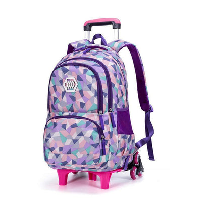 Trolley Schulranzen 6 Räder Violett – Wasserdichter Rucksack für Mädchen