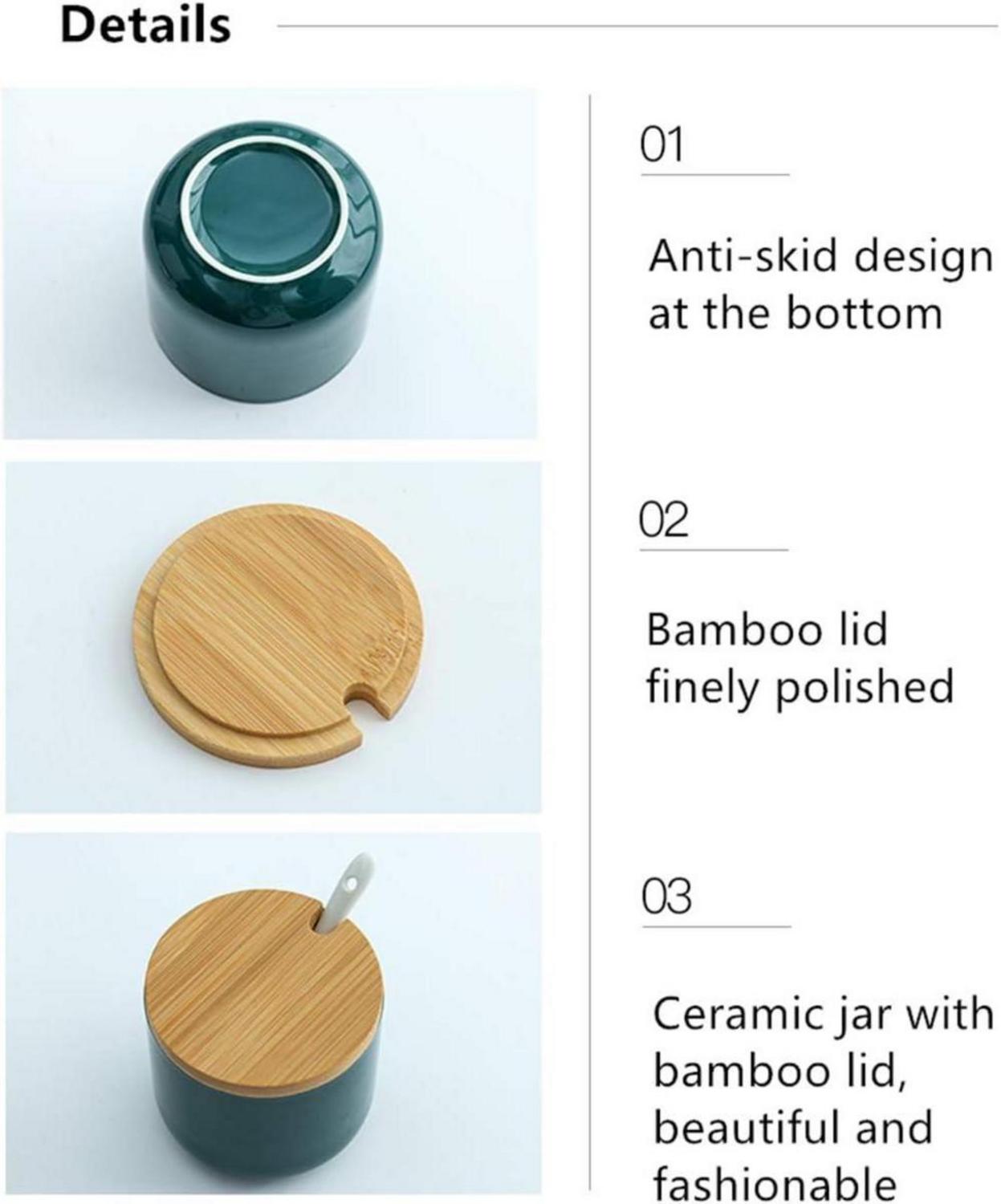 260ml/9oz Keramik Gewürzdosen Salztopf mit Löffel und Bambus Deckel