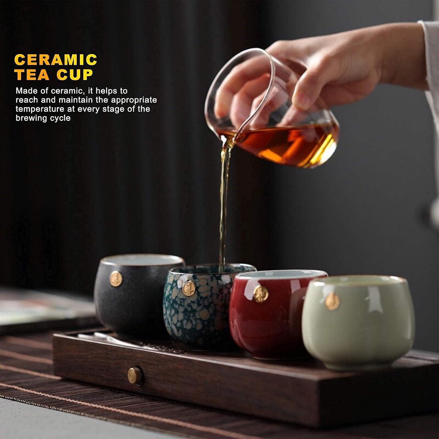 HERCHR Keramik Teetassen Set 4-teilig Chinesisch Japanisch Retro Kung-Fu Sake
