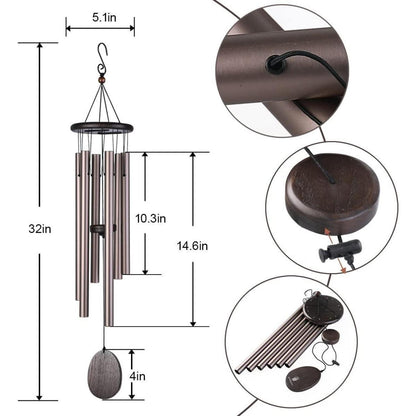 Klassisches Windspiel 32" mit 6 Aluminiumrohren, Bronze