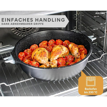 Schmorpfanne 28cm mit Deckel, abnehmbarer Griff, Induktion