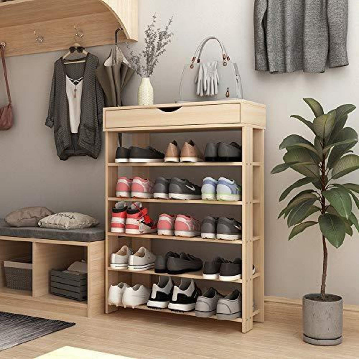 Holz Schuhregal 5 Ebenen – Schuhschrank für 20 Paar Schuhe