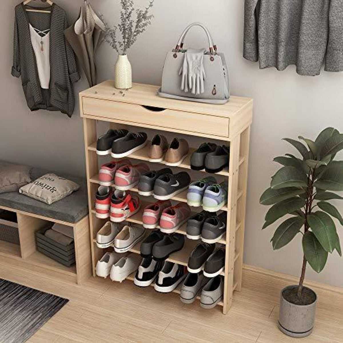 Holz Schuhregal 5 Ebenen – Schuhschrank für 20 Paar Schuhe