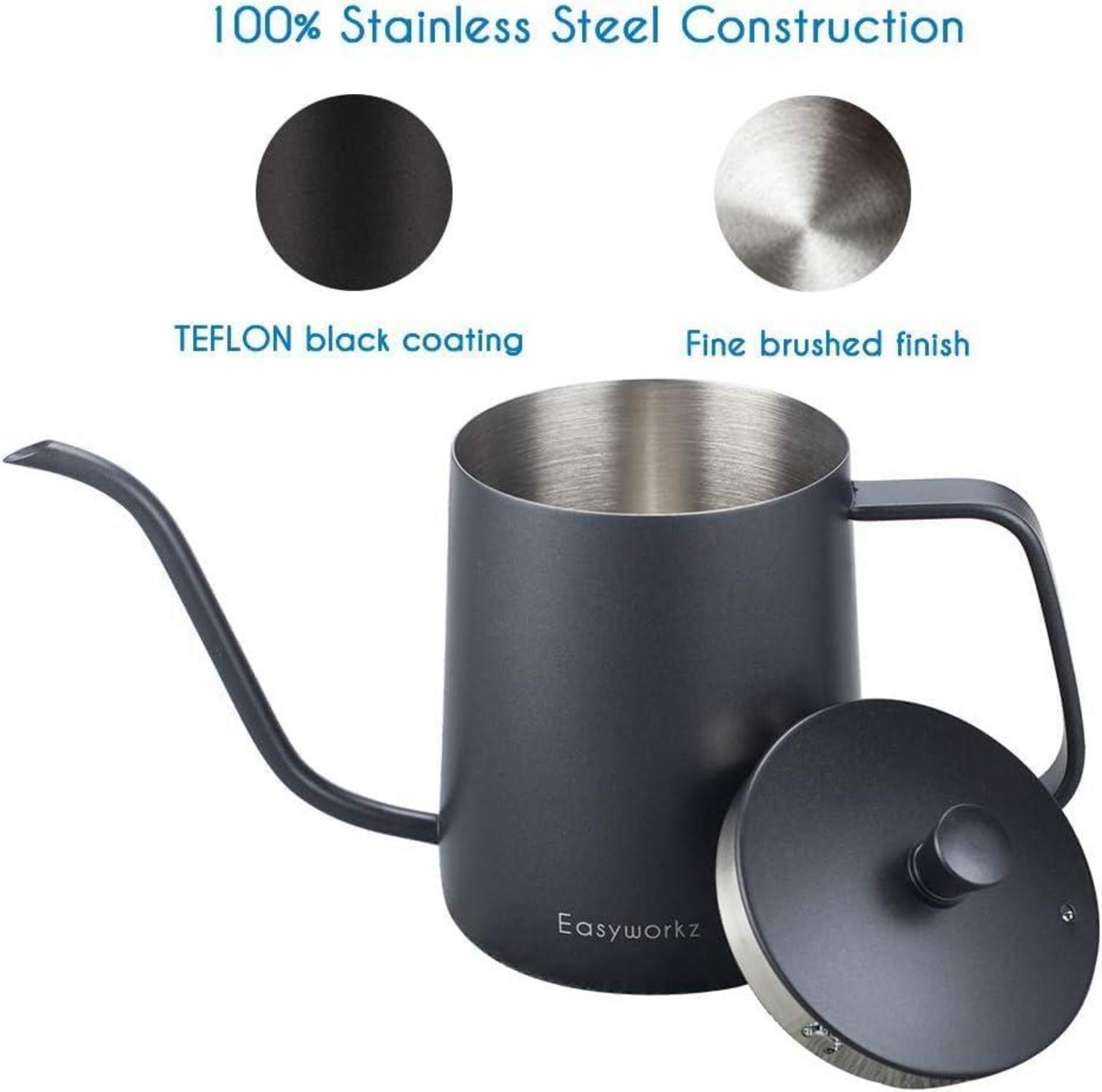 Pour Over Kaffeekessel Thermometer Edelstahl 304 600ml Schwarz