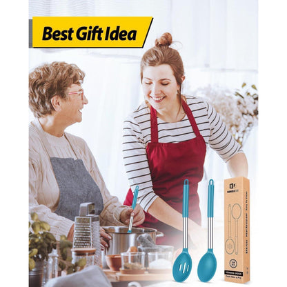 2 große Silikon-Kochlöffel hitzebeständig Rührlöffel Blau