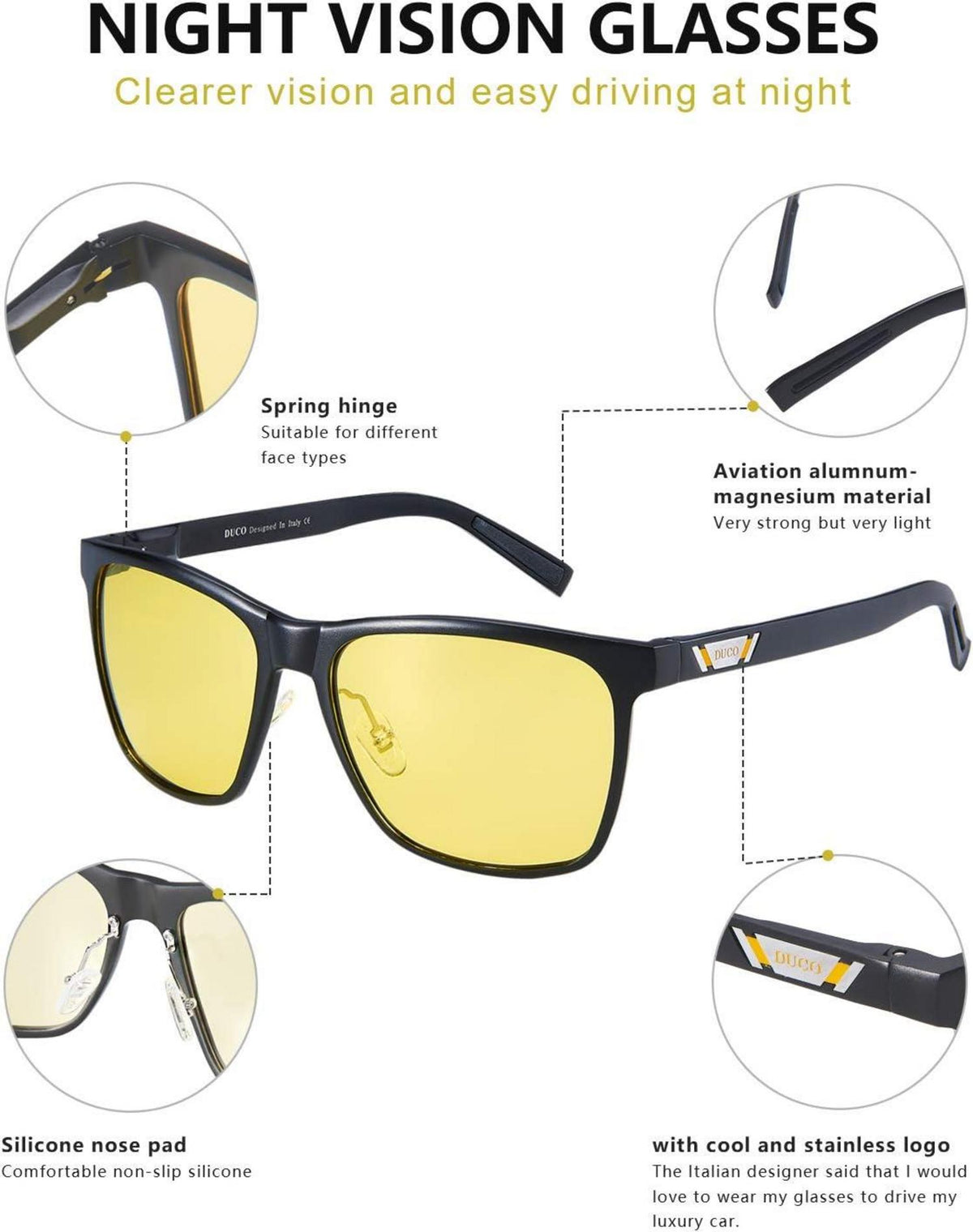 DUCO Polarisierte HD Gelbe Nachtsichtbrille Autofahrer Anti-Blendung