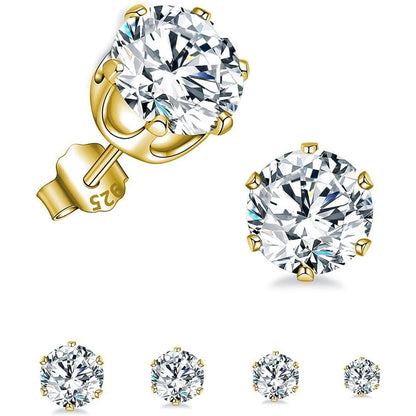 925 Sterling Silber Ohrstecker Set, 4 Paar Zirkonia, 3-6mm