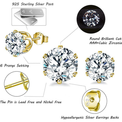 925 Sterling Silber Ohrstecker Set, 4 Paar Zirkonia, 3-6mm