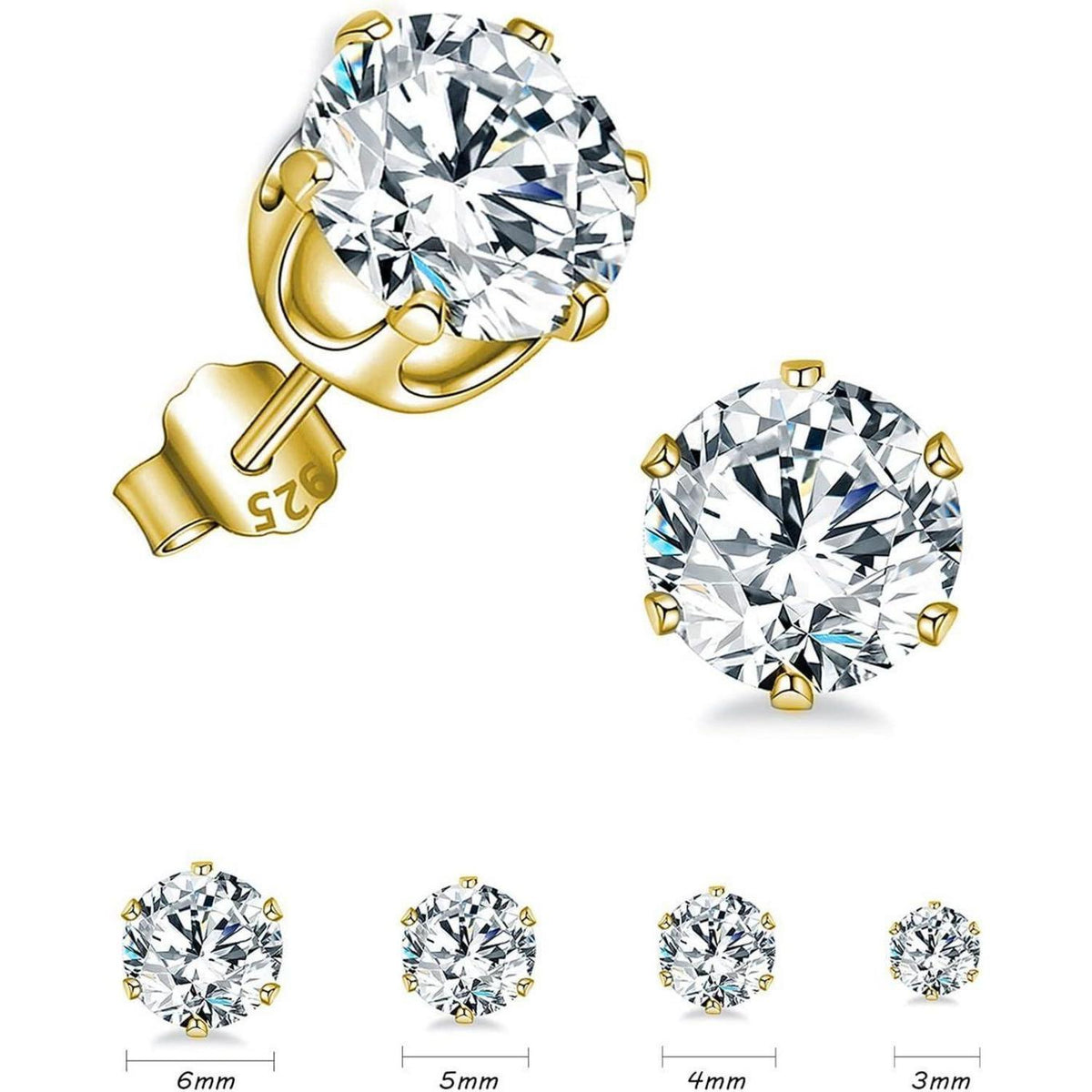925 Sterling Silber Ohrstecker Set, 4 Paar Zirkonia, 3-6mm