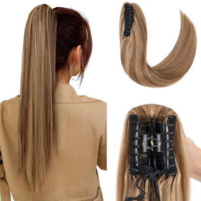 Remy Echthaar Zopf Extension 50cm #4/27 Mittelbraun Blond