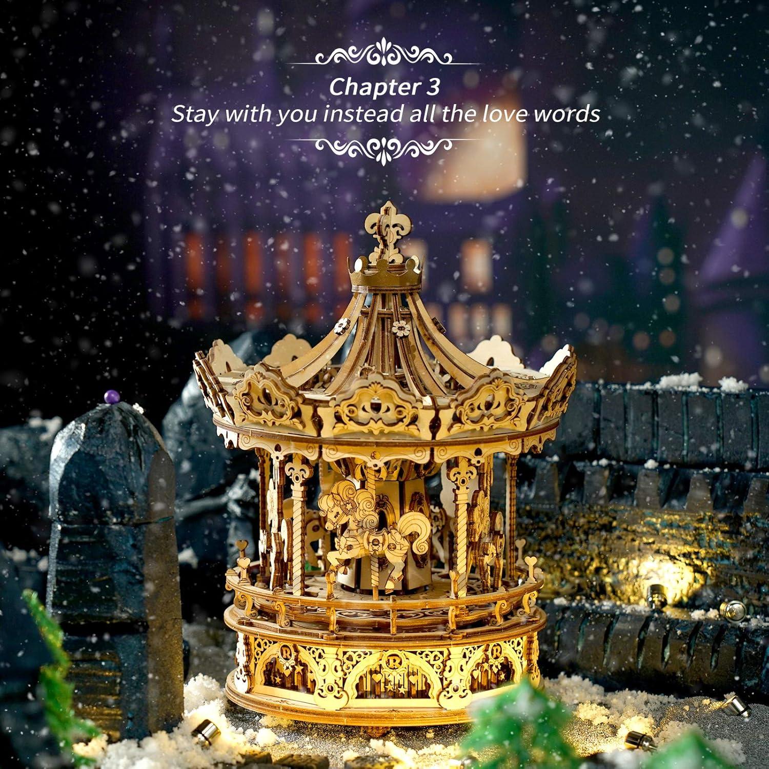 Hölzerne Karussell 3D Puzzle Modellbausatz für Erwachsene