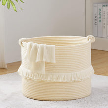 Handgeflochtener Wäschekorb aus Baumwolle Seil Beige 40x33cm