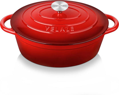 Velaze Gusseisen Oval Bräter 30cm Deckel Emailliert 5L