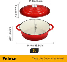 Velaze Gusseisen Bräter oval 30cm Deckel 5L Schmortopf