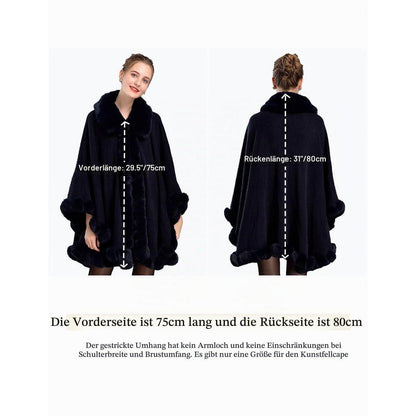 Damen Kunstpelz Poncho Strick Cape Dunkelblau
