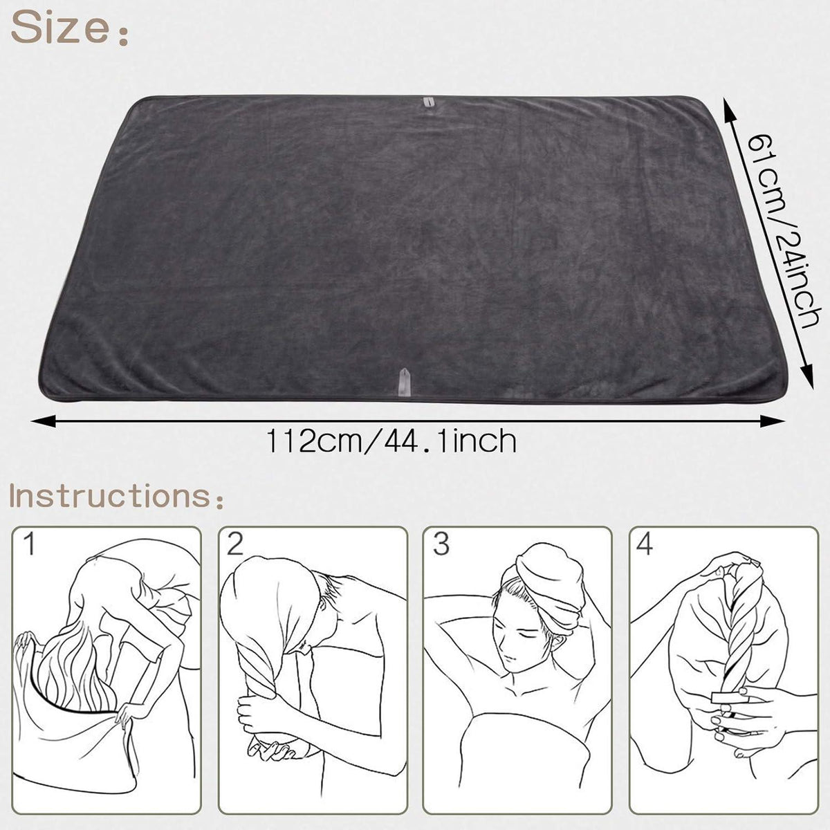 Schnelltrocknendes Mikrofaser Haartuch super saugfähig 61cm x 112cm