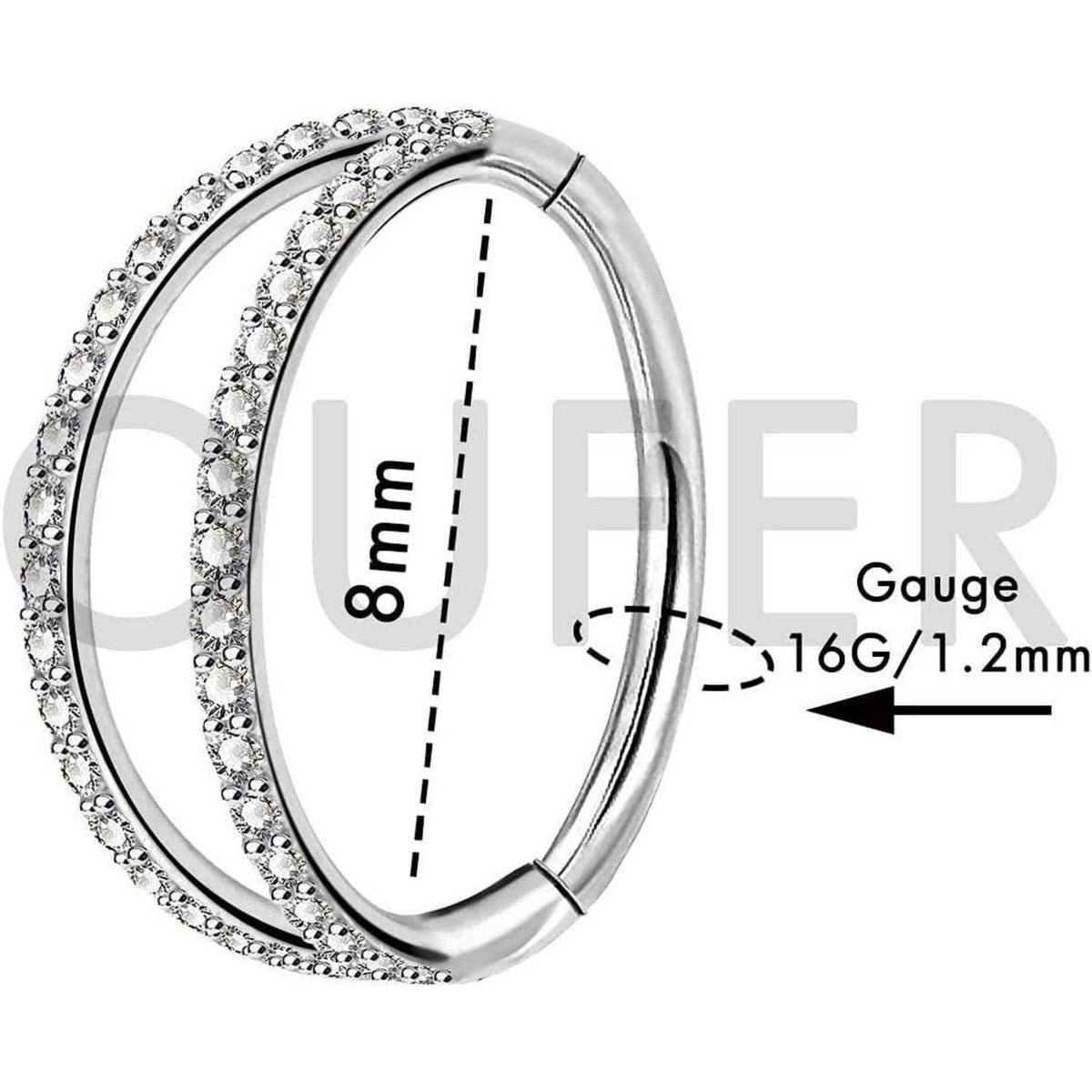 Helix Ring mit Zirkonia, 16G Edelstahl Septum Piercing