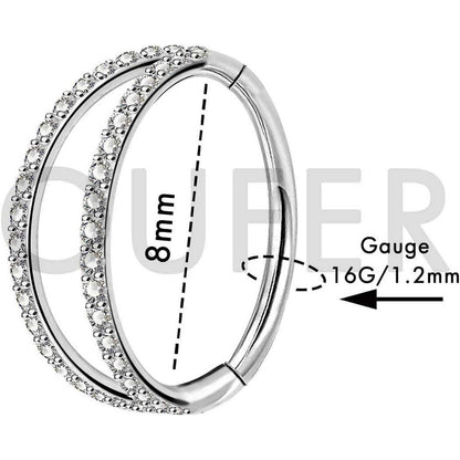 Helix Ring mit Zirkonia, 16G Edelstahl Septum Piercing
