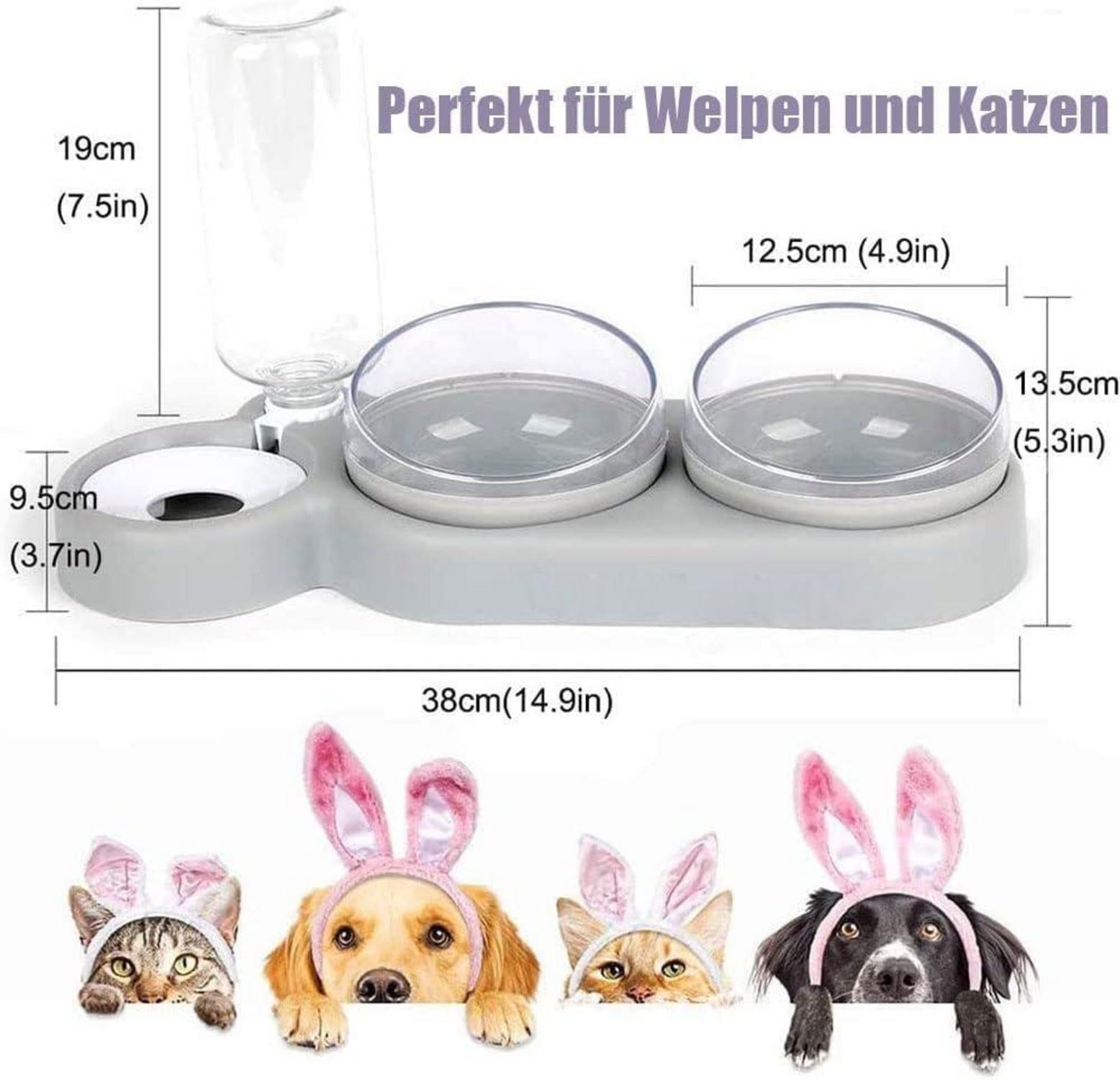 Katzennapf-Set 15° Neigbar Doppelnäpfe Nass Trockenfutter Autom Wasserflasche
