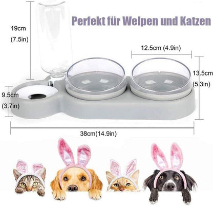 Katzennapf-Set 15° Neigbar Doppelnäpfe Nass Trockenfutter Autom Wasserflasche