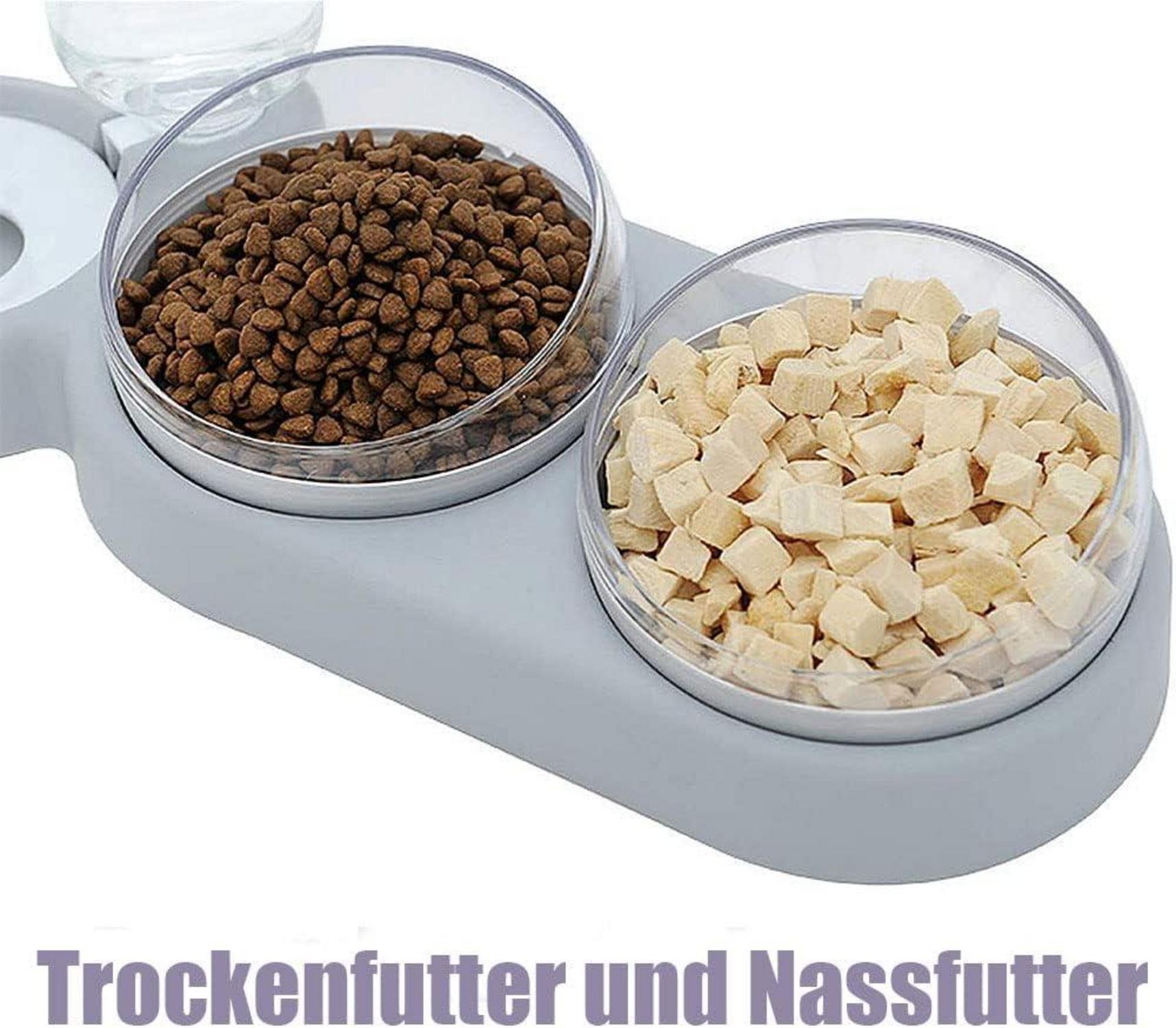 Katzennapf-Set 15° Neigbar Doppelnäpfe Nass Trockenfutter Autom Wasserflasche