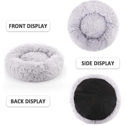 Hundebett Donut Plüsch 110cm Hellgrau – Tiefschlaf Kissen