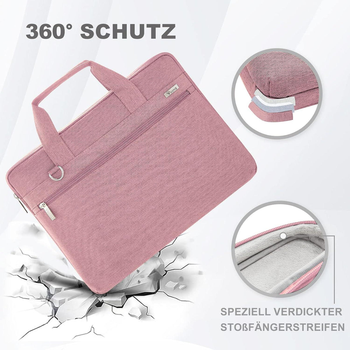 Voova Laptoptasche 17-17,3 Zoll Wasserdicht Stoßfest Pink
