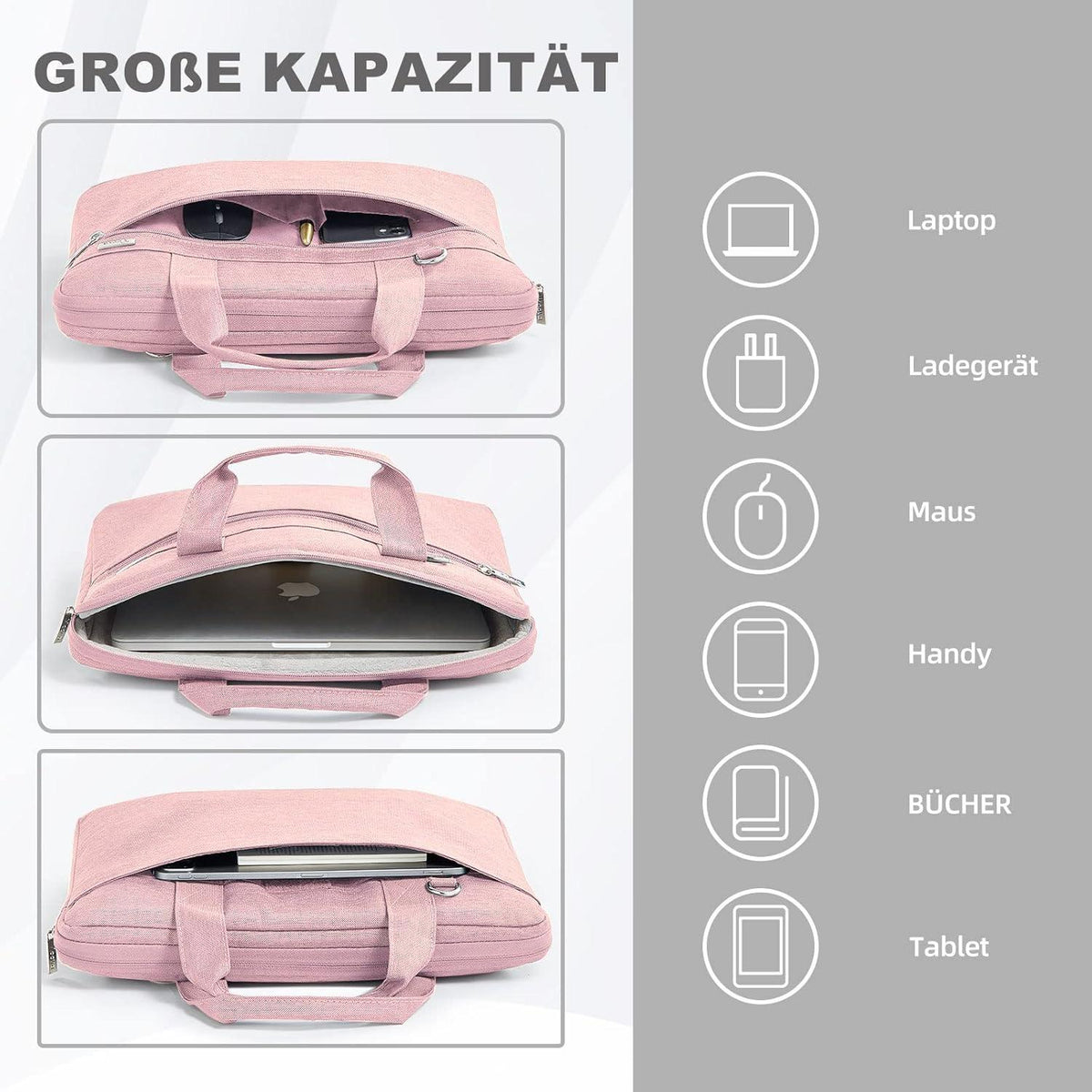 Voova Laptoptasche 15,6 Zoll Wasserdicht Stoßfest Umhängetasche Pink