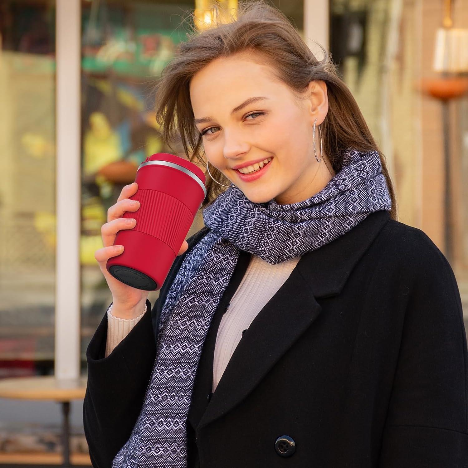 CS COSDDI Thermobecher Edelstahl Travel Mug Isolierbecher 380ml Rot