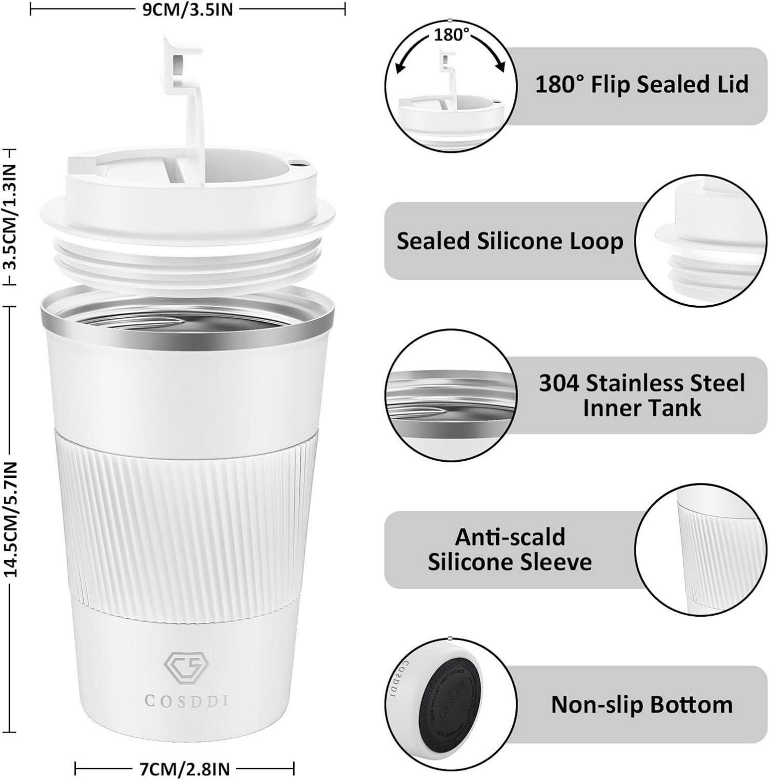 CS COSDDI Thermobecher Edelstahl 380ml Vakuum Isolierbecher mit Deckel
