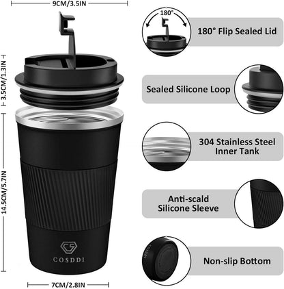 CS COSDDI Thermobecher Edelstahl Travel Mug 380ml Vakuum auslaufsicher Autobecher doppelwandig isoliert