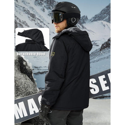 Herren Winterjacke Warm Gefüttert Wasserdicht Skijacke Schwarz
