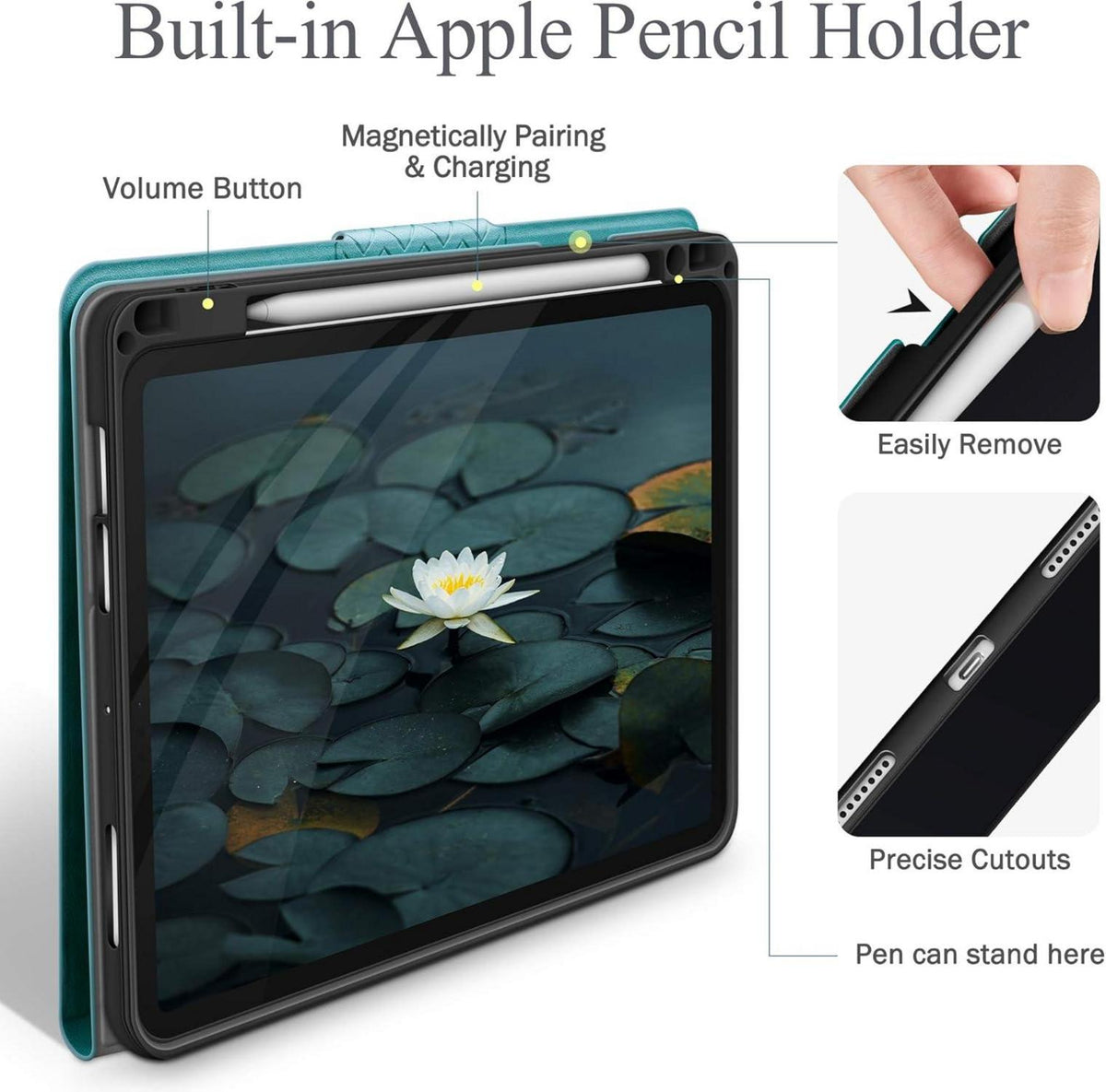 AUAUA iPad Air 11 Zoll Hülle 2024, 5./4. Gen 10.9 Zoll, Stifthalter, Auto Schlaf/Aufwach, Grün